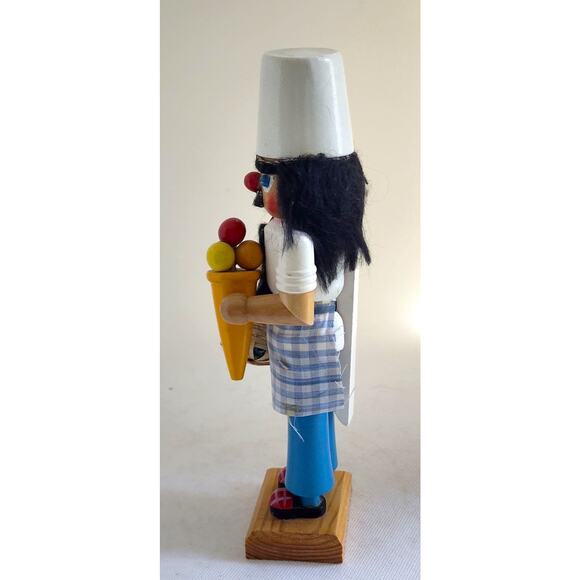 NUTCRACKER-Wood-Moving Lever Mouth-Baker Basket w/Bread-Ice Cream Cone-10" Tall - Picture 7 of 13